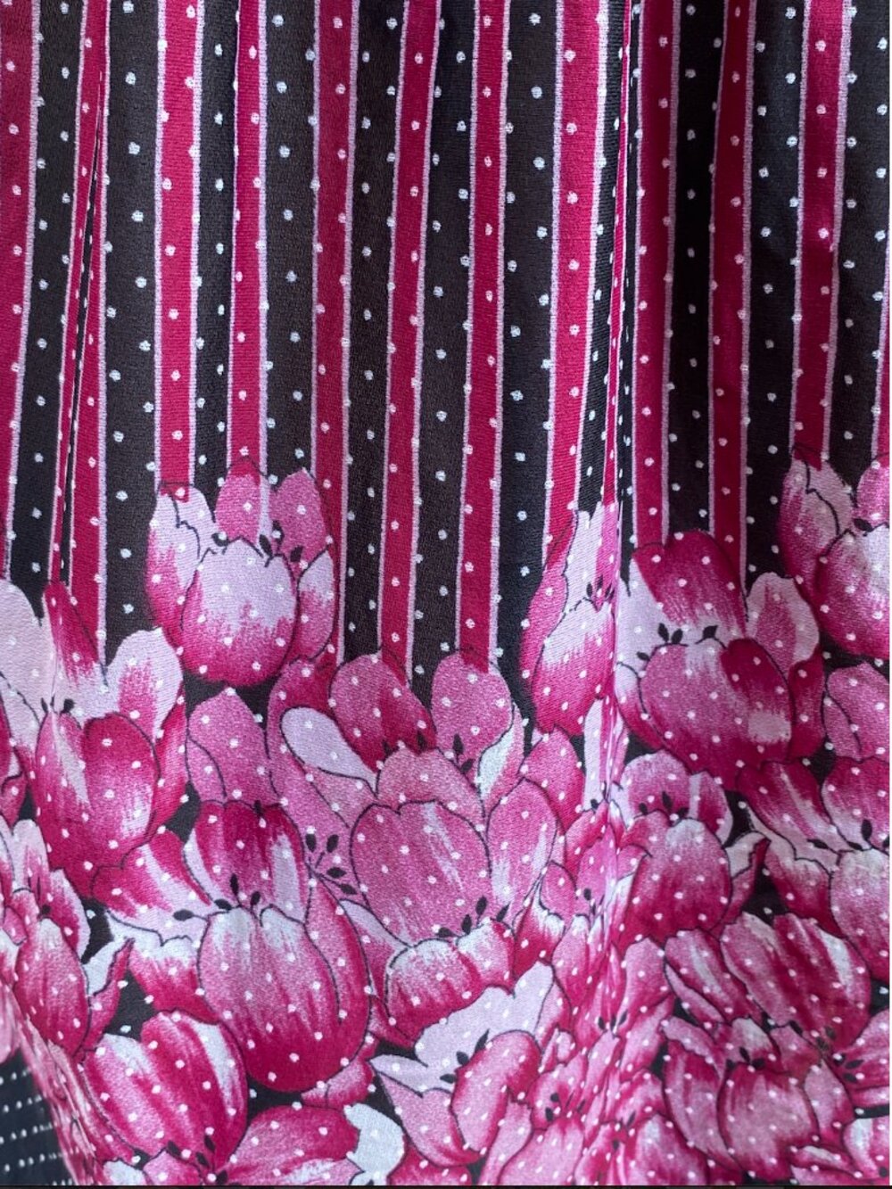 Vintage 1970s Ruffle Collar Polka Dot Striped Floral Dress - Size Medium - Picture 7 of 8